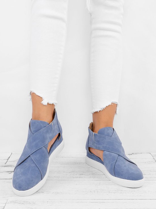 Faux Leather Zipper Daily Wedges